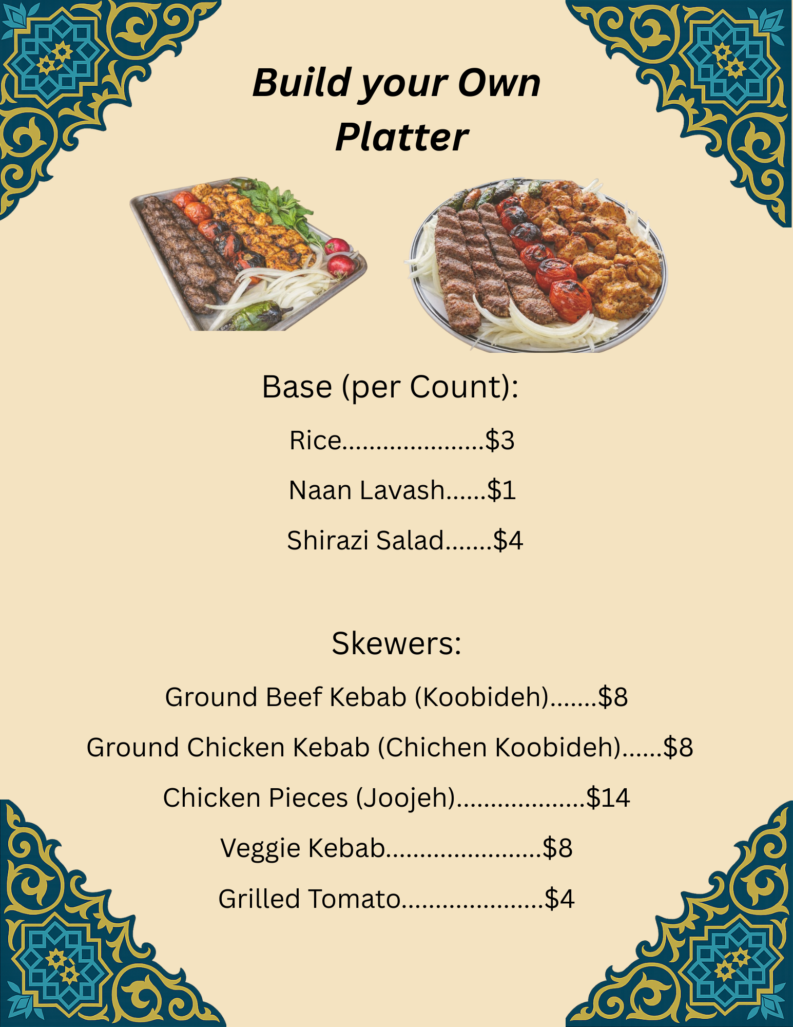 Build your own platter menu