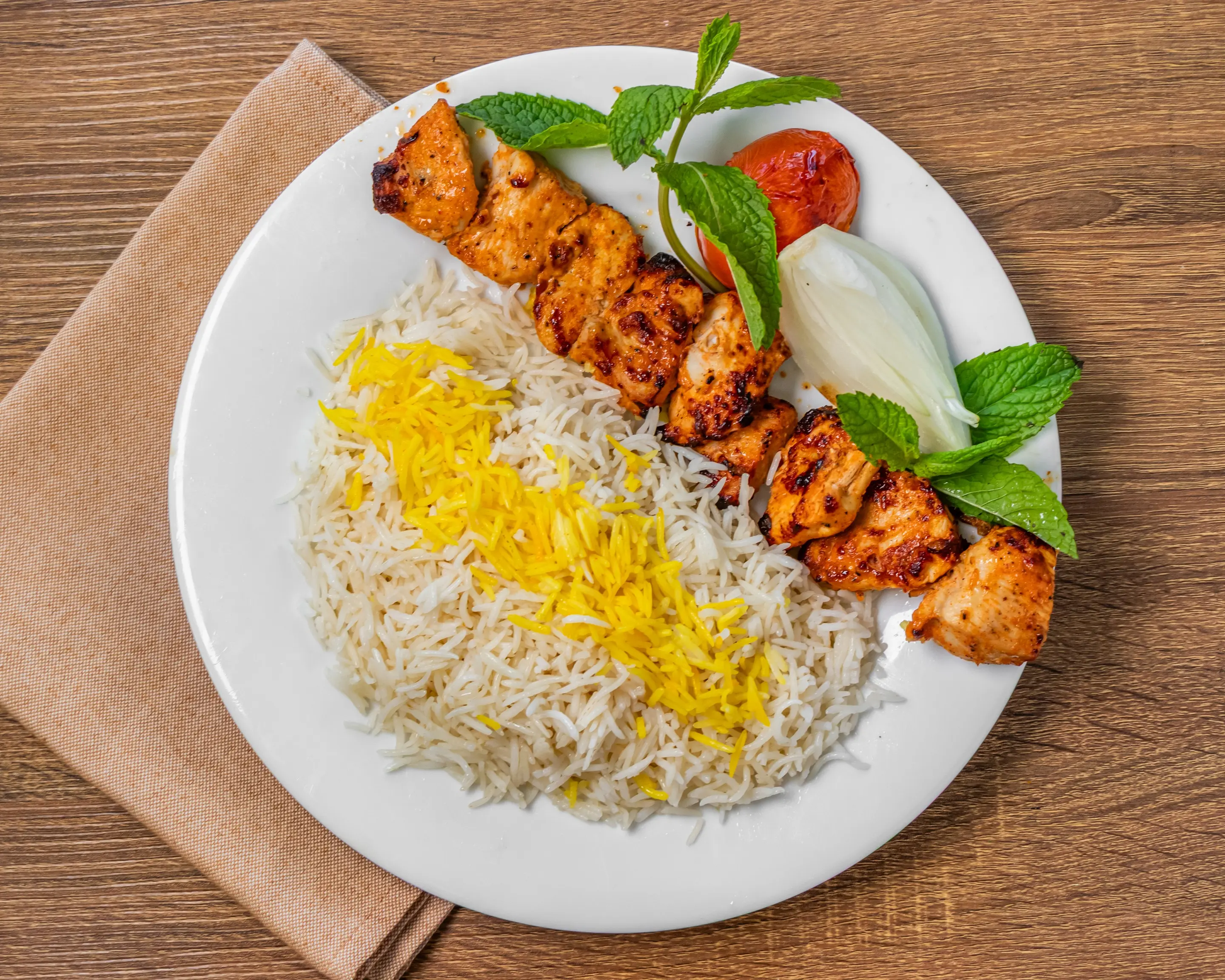 Joojeh plate (boneless marinated grilled chicken breast at Baba Kebab Persian restaurant in Round Rock